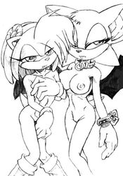 amy_rose anthro bat breasts collar covering covering_breasts covering_crotch female female_only fur hedgehog interspecies kandlin mammal monochrome multiple_females nude rouge_the_bat sega short_hair simple_background sonic_(series) standing straight_hair uncensored white_background wings rating:Explicit score:5 user:bot