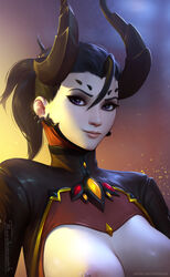 1girls alternate_costume blizzard_entertainment breasts devil_mercy earrings female female_only horns large_breasts mercy nipple_slip overwatch patreon_username ponytail solo tarakanovich tied_hair rating:Questionable score:136 user:chooped