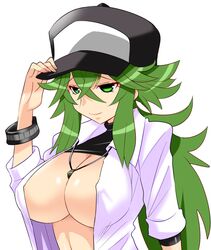 1girls 2010s anime_style areolae belly big_breasts bracelet breasts cleavage eyelashes female female_only green_hair half-closed_eyes hat huge_breasts human human_only konno_tohiro long_hair mostly_nude natural_harmonia_gropius navel necklace nintendo pokemon pokemon_bw rule_63 shirt shirt_lift smiling solo team_plasma thick_thighs voluptuous white_background wide_hips rating:Questionable score:161 user:CPO