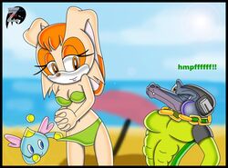 abs anthro chao_(sonic) cheese_the_chao crocodile day female fur interspecies male mammal outdoors rabbit reptile sega size_difference sonic_(series) straight_hair tagme vanilla_the_rabbit vector_the_crocodile zetar02 rating:Explicit score:4 user:bot