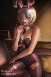 1girls animal_ears artist_name bare_shoulders battle_bunny_riven black_leotard blue_eyes breasts bunny_ears cleavage fake_animal_ears female female_only hair_ornament hairband hips hoobamon large_breasts league_of_legends legs legwear leotard pantyhose riven short_hair silver_hair solo thighs tie torn_clothes torn_pantyhose web_address white_hair rating:Questionable score:133 user:Bart