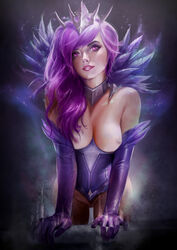 1girls absurdres areolae breasts choker cleavage corset crown dark_elementalist_lux elbow_gloves elementalist_lux feathers female female_only firolian functionally_nude gloves hairless_pussy highres human jewelry league_of_legends lipstick long_hair luxanna_crownguard makeup medium_breasts nipples pink_eyes pink_lipstick purple_gloves purple_hair pussy solo rating:Explicit score:66 user:bot