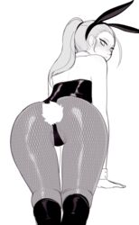 animal_ears ass blush bunny_tail bunnygirl female female_only looking_at_viewer looking_back monochrome panties razalor solo rating:Questionable score:87 user:justausername