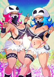 2girls \m/ alolan_exeggutor alolan_form armpits bandana bandana_over_mouth bare_shoulders belly blue_eyes blue_hair blue_nails breasts cabbie_hat cap chain_necklace cleavage covered_breasts dark-skinned_female dark_skin denim denim_shorts exeggutor female female_only female_team_skull_grunt hat high_resolution hips homer_simpson huge_breasts human jewelry large_breasts leaf legs long_hair midriff multiple_girls nail_polish navel navel_piercing necklace nintendo no_bra panties pantsu piercing pink_eyes pink_hair pink_nails plant pokemon pokemon_sm rapp_(pokemon) ring shadman shadman_universe_homer short_shorts shorts sideboob skull_necklace skull_ring slit_pupils sweat sweaty_armpits tank_top tanlines tanned team_skull team_skull_grunt team_skull_grunt_(female) text the_simpsons thighs thong thong_above_shorts thong_straps underwear voluptuous rating:Questionable score:420 user:Bart