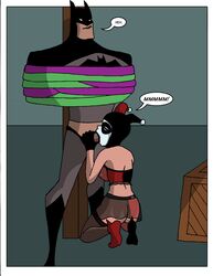 1boy 1girls ass batman batman:_the_animated_series batman_(series) blowjob comic dc_comics dcau dialogue fellatio female femdom fool_me_once great_scott harley_quinn harley_quinn_(classic) kneeling lingerie male oral see-through_clothing sharpie_(artist) speech_bubble stockings straight the_new_batman_adventures tied_up rating:Explicit score:48 user:bot