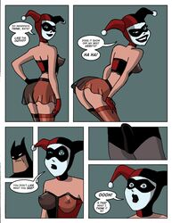 1boy 1girls batman batman:_the_animated_series batman_(series) breasts comic dc_comics dcau dialogue erection erection_under_clothes female fool_me_once great_scott harley_quinn harley_quinn_(classic) lingerie male see-through_clothing sharpie_(artist) speech_bubble straight the_new_batman_adventures visible_nipples rating:Explicit score:59 user:bot