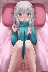 1boy animated aqua_eyes bar_censor bed_sheet censored clothed_sex eromanga_sensei female hairbow izumi_sagiri jacket looking_at_viewer missionary motion_tweening on_bed pillow pink_bow pov pussy sex silver_hair straddling stylus vaginal_penetration zen33n zen_o_(zen33n) rating:Explicit score:187 user:bot