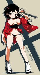 brown_hair highres japanese_clothes kimono kunoichi kurenai_(red_ninja) lowleg lowleg_panties nipple_slip nipples open_clothes panties red_ninja short_hair underwear rating:Questionable score:7 user:bot