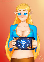 big_breasts blonde_hair breasts breath_of_the_wild cleavage female happy_trance hypnosis long_hair mind_control nintendo oo_sebastian_oo princess_zelda solo spiral_eyes tech_control the_legend_of_zelda zelda_(breath_of_the_wild) rating:Questionable score:68 user:Shadowking11