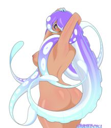  2020 2d 2d_(artwork) ass back_turned breasts breasts_out bubble_butt female kandiibox looking_at_viewer nipples nude nude_female octoling_girl original_character sideboob solo splatoon splatoon_(series) standing tanned_skin tentacle_hair yellow_eyes  rating:explicit score: user:h3nikolmix