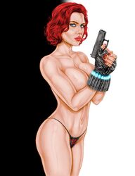 1girls actress armando_huerta avengers bare_shoulders belly black_widow_(marvel) blue_eyes breasts celebrity cleavage colored covered_breasts female female_only fingerless_gloves fit fit_female gloves gun hips holding_gun holding_weapon human human_only large_breasts legs light-skinned_female light_skin lipstick makeup marvel marvel_cinematic_universe nail_polish natasha_romanoff navel panties red_hair scarlett_johansson short_hair solo solo_female standing tagme thighs thong_only topless underwear_only weapon rating:Explicit score:126 user:Bart