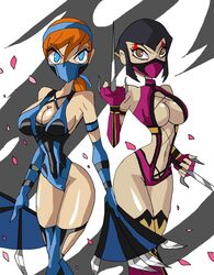 2d 2girls aged_up april_o'neil april_o'neil_(tmnt_2012) armband arms_up asian bare_shoulders big_breasts bimbo black_hair blue_eyes blue_gloves breasts brown_eyes busty cleavage cosplay crossover curvy detailed_background duo elbow_gloves female female_only front_view gloves hair_ornament hairband hamato_miwa holding_object hourglass_figure human karai karai_(tmnt_2012) kitana_(cosplay) knife kunoichi leotard long_hair looking_at_viewer manic47 marking markings mask midriff mileena_(cosplay) mortal_kombat multiple_girls nickelodeon ninja older orange_hair pink_gloves ponytail pose posing sai_(weapon) sakura_petals shiny shiny_skin short_hair standing teenage teenage_mutant_ninja_turtles teenager tied_hair tmnt_2012 voluptuous war_fan weapons wide_hips yuri rating:Questionable score:150 user:Havoc100