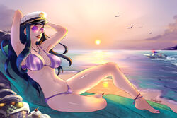 breasts caitlyn_kiramman feet female glasses league_of_legends lying pool_party_caitlyn purple_toenails solo sunset velvetqueenh rating:Questionable score:49 user:metalizer