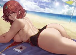 1girls ass beach big_breasts breasts cutesexyrobutts_(style) female female_focus female_only high_heel_boots highres letter nintendo on_stomach one-piece_swimsuit outdoors pyra red_eyes red_hair shexyo short_hair solo solo_female solo_focus super_smash_bros. super_smash_bros._ultimate swimsuit xenoblade_(series) xenoblade_chronicles_2 rating:Questionable score:283 user:Darblue3