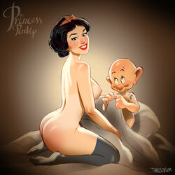 1boy andrew_tarusov artist_name ass bald bare_shoulders black_hair blue_eyes bow breasts covering disney disney_princess dopey_(snow_white) dwarf english english_text female hair_ornament hairband high_resolution hips human kneeling large_breasts legs legwear lips lipstick looking_at_viewer makeup male medium_breasts nipples nude princess red_bow red_hairband royalty short_hair sideboob signature simple_background size_difference smile snow_white_(disney) snow_white_and_the_seven_dwarfs stockings tattoo text thighhighs thighs topless very_high_resolution white_legwear white_stockings white_thighhighs rating:Explicit score:112 user:steinbauz