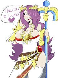 breasts camilla_(fire_emblem) cleavage female fire_emblem fire_emblem_fates fully_clothed huge_breasts jinu kid_icarus nintendo palutena palutena_(cosplay) text thick voluptuous wide_hips rating:Explicit score:214 user:CPO