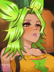 1girls freckles green_hair imminent_oral league_of_legends oral petite pigtails pinkkat pinkkat riot_games tongue_out yellow_eyes zeri_(league_of_legends) rating:Explicit score:12 user:Pinkkat