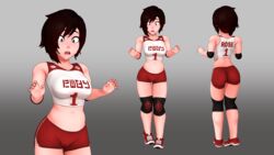 1girls 3d cameltoe female female_only gym_uniform jlullaby no_bra no_panties ruby_rose ruby_rose_(skuddbutt) rwby short_hair shorts skuddbutt solo standing thigh_gap tight_clothes rating:Questionable score:448 user:chooped