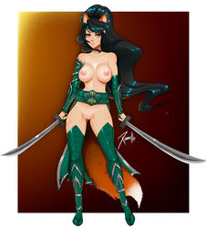 2017 akali_jhomen_tethi areolae breasts female female_only fox_ears fox_tail innie_pussy league_of_legends lipstick looking_at_viewer nipples pussy solo tail thighhighs xinaelle rating:Explicit score:34 user:justausername