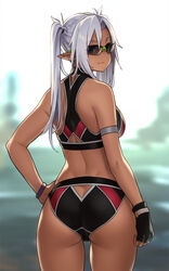 ass bikini dark-skinned_female dark_skin elf female houtengeki looking_back pointy_ears solo sunglasses white_hair rating:Questionable score:110 user:chooped