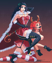 2016 2girls ass black_hair blue_eyes bondage breasts gag green_eyes katarina_du_couteau league_of_legends leblanc lilith-fetish mistletoe_leblanc nipples pet pet_play red_hair slay_belle_katarina snowdown_showdown_series rating:Explicit score:72 user:OokamiRika