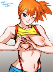 areolae breasts female female_only heart-shaped_boob_challenge human human_only kasumi_(pokemon) minacream nipples pokemon solo tongue tongue_out rating:Explicit score:89 user:justausername