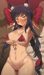 ahri blush breasts cameltoe cleavage dark-skinned_male dark_skin female female_only fluids interracial league_of_legends looking_at_viewer lowres nt00 panties solo rating:Explicit score:69 user:justausername