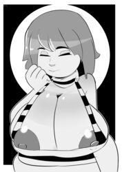 1girls big_breasts black_and_white breasts clothing female frisk huge_breasts human nip_slip nipple_slip solo undertale rating:Explicit score:39 user:Flowey_the_flower