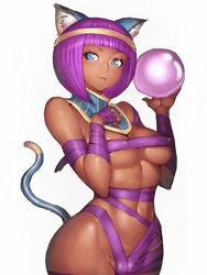 1girls breasts capcom cleavage crystal_ball dark-skinned_female dark_skin egyptian female female_only fortune_teller fumio_(rsqkr) looking_at_viewer menat purple_hair short_hair solo street_fighter street_fighter_v rating:Questionable score:178 user:justausername