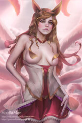 ahri alternate_costume breasts cleavage female female_only hoobamon league_of_legends looking_at_viewer solo star_guardian star_guardian_ahri star_guardian_series rating:Questionable score:82 user:justausername