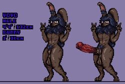  1boy ambush_(trap) anthro balls big_balls big_butt big_penis big_thighs black_hair brown_fur bunny_boy bunny_ears bunny_tail character_sheet dark-skinned_femboy dark_skin femboy fur furry huge_cock humanoid_penis hung_trap lagomorph looking_at_viewer male naked nude original peace_sign penis pixel_art pubic_hair purple_eyes sheath small_but_hung very_dark-skinned_femboy yoyo yoyospps  rating:explicit score: user:yoyopps