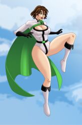 alien alien_girl alien_humanoid ben_10 ben_10000 ben_tennyson black_gloves breasts_bigger_than_head brown_hair brunette_hair cleavage cleavage_window curvaceous curvy_female curvy_figure dc dc_comics female_ben gender_transformation genderswap genderswap_(mtf) green_cape green_eyes karen_starr kryptonian large_breasts omnitrix power_ben power_girl rule_63 superhero_costume white_boots white_leotard wide_hips rating:Questionable score:29 user:MissMystica