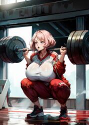 1girls ai_generated barbell big_breasts blue_eyes breasts female female female_only full_body gigantic_breasts gym huge_breasts indoors inside lifting_weights looking_away opal_(tampopo) open_mouth pink_hair shirt short_hair sneakers solo squatting stable_diffusion tampopo track_jacket track_pants working_out workout workout_clothes rating:Questionable score:42 user:Tampopo