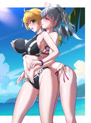 2girls absurd_res alternate_costume beach bikini black_bikini blonde_hair blue_hair blush breast_grab breast_squeeze breasts busty cleavage curvy dominant_female domination erect_nipples female female_only femdom femsub fiora_(xenoblade) grabbing_breasts green_eyes groping_breasts groping_from_behind head_wings heart highres large_breasts lezdom lezsub licking medium_breasts melia_antiqua mercury_xeno midriff monolith_soft navel nintendo official_alternate_costume pink_bikini silver_hair slim_waist submissive submissive_female thick_thighs thighs voluptuous_female wide_hips wings wings_on_head xenoblade_(series) xenoblade_chronicles yuri rating:Explicit score:37 user:Xeno_Slut