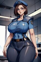 1girls ai_generated belt beret big_breasts big_eyes blue_eyes breasts brown_hair brown_hair_female brunette busty capcom covered_navel female female_only hourglass_figure jill_valentine laboratory large_breasts looking_at_viewer medium_hair pants pauldrons police police_hat police_uniform policewoman resident_evil short_hair stable_diffusion stars_uniform stretched_clothing tampopo thick_thighs tight_clothing uniform wide_hips rating:Questionable score:79 user:Tampopo