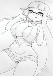 1girls black_and_white blush breasts cleavage grayscale greyscale hi_res hourglass_figure inkling inkling_girl licking_lips long_hair medium_breasts nintendo nobunagapero peronattu pulling_clothing simple_background sketch solo splatoon splatoon_(series) sweater sweater_only teasing tentacle_hair thighs upscaled virgin_killer_sweater white_background rating:Questionable score:37 user:StrgtOctoBoi