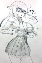 1girls black_and_white blush breasts button_down_shirt button_pop buttons cleavage glasses grayscale greyscale hi_res hourglass_figure inkling inkling_girl light-skinned_female light_skin long_hair medium_breasts nintendo nobunagapero peronattu shirt simple_background sketch skirt solo splatoon splatoon_(series) sweat tentacle_hair upscaled wardrobe_malfunction white_background rating:Questionable score:51 user:StrgtOctoBoi