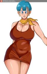 2d big_ass big_breasts blue_eyes blue_hair bulma bulma_briefs bulma_briefs_(majin_buu_saga) casual child_bearing_hips dragon_ball female lipstick mature_female milf no_penetration no_sex panarandom red_dress solo solo_female thick_thighs voluptuous white_woman yellow_scarf rating:Explicit score:90 user:AsadAce101