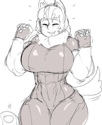 animal_ears breasts closed_eyes dog_girl felicia_(krekk0v) female female_only gloves krekk0v large_breasts monochrome muscles muscular_female solo tail rating:Questionable score:61 user:R-998