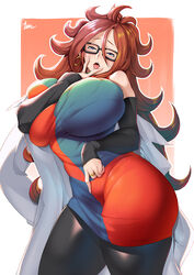 1girls ahegao android_21 android_21_(human) artcation blue_eyes blush breasts brown_hair busty cameltoe clothed cunnilingus_gesture curly_hair curvy dat_ass dragon_ball dragon_ball_fighterz dress earrings eyelashes eyewear female female_only fully_clothed glasses gynoid hoop_earrings hourglass_figure huge_breasts lab_coat long_hair nipple_bulge no_sunglasses open_mouth pantyhose ring solo thick_thighs tights tongue_out v voluptuous vomi_(dragon_ball) wide_hips rating:Explicit score:351 user:Fantomas