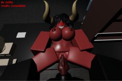  1boy 1girls 3d artist_name breasts evilite minotaur nipples nude penis pov pussy red_skin roblox robloxian self_upload size_difference spread_legs tagme text  rating:explicit score: user:evilite