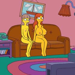 20th_century_fox 20th_century_studios barefoot belly_button breasts brown_hair clara_garcia completely_nude completely_nude_female couch couple female holding_hands huge_breasts joana_jimenez long_hair mole nairod103098 navel nipples nude nude_female sitting tagme the_simpsons rating:Explicit score:11 user:Antipenitant