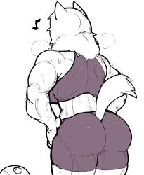 animal_ears ass back dog_girl felicia_(krekk0v) female female_only krekk0v large_ass monochrome muscles muscular_female solo sweat tail rating:Questionable score:64 user:R-998