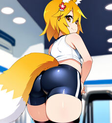 1girls ai_generated ai_hands ass ass_bigger_than_head ass_focus black_thighhighs blue_shorts butt_bigger_than_head butt_focus crop_top female female_focus female_only fox_ears fox_girl fox_tail from_behind from_below gym gym_clothes gym_clothing gym_shirt gym_shorts gym_uniform hair_ornament happy hips hips_wider_than_shoulders kemonomimi kitsune looking_at_viewer looking_back onkomaker orange_hair senko_(sewayaki_kitsune_no_senko-san) sewayaki_kitsune_no_senko-san simple_background smile solo solo_female spats spats_shorts sports_shorts sports_uniform sportswear tail tank_top thick_ass thick_butt thick_thighs thighhighs thighs white_tank_top wide_hips wide_thighs rating:Questionable score:48 user:LazyLaziness