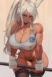 1girls abs absurd_res booty_shorts breasts dark-skinned_female dark_skin female hi_res huge_breasts lesottart long_hair miruko muscular muscular_female my_hero_academia rabbit_ears rumi_usagiyama short_shorts shorts sports_bra sportswear toned white_hair rating:Questionable score:128 user:Aeolus_HX