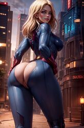 2023 ai_clothes ai_generated alternate_costume ass ass_focus big_ass big_breasts blonde_female blonde_hair blue_eyes breasts captain_marvel carol_danvers dat_ass detailed_background female female_focus female_only from_behind looking_at_viewer looking_back marvel naikedart pussy solo solo_female stable_diffusion thick_ass thick_thighs wide_hips rating:Explicit score:97 user:Ddrdrdddrd