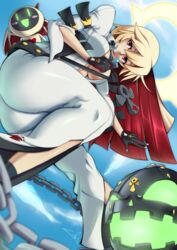 1girls ahoge arc_system_works ass ball_and_chain ball_and_chain_restraint blonde_hair bodysuit breasts candy chains clouds female geistbox gloves guilty_gear guilty_gear_xrd guilty_gear_xrd:_revelator halo hips jack-o'_valentine large_breasts lollipop long_hair looking_at_viewer multicolored_hair red_eyes red_hair shiny shiny_clothes shiny_hair sky smile solo teeth thighs two_tone_hair very_long_hair rating:Safe score:81 user:bot