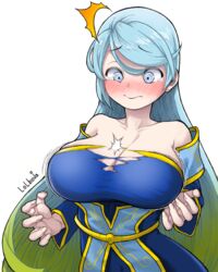 1girls blue_eyes blue_hair blush breast_expansion breasts bursting_breasts cleavage color dress embarrassed embarrassment female female_only hair_down huge_breasts league_of_legends lolboja long_hair lost_clothes ripped_clothes ripped_clothing ripped_dress solo sona_buvelle strapless strapless_dress tearing_clothes tears torn_clothes very_long_hair rating:Questionable score:186 user:tifalocktits