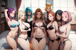 6+girls 8girls absurd_res ai_generated bedroom big_breasts black_hair bleach bleach:_the_thousand-year_blood_war blonde_female blonde_hair blue_hair blush blush_lines blushing_at_viewer bra breasts cameltoe cleavage crossover curvy curvy_figure domination embarrassed female female_only green_eyes group group_sex high_resolution highres huge_breasts hyuuga_hinata indoors inoue_orihime large_breasts lewdcreationsai lingerie looking_at_viewer matsumoto_rangiku mature mature_female multiple_girls naruto naruto:_the_last naruto_(classic) naruto_(series) naruto_shippuden navel nelliel_tu_odelschwanck orange_hair panties pink_hair purple_hair sakura_haruno side side_view sideboob sitting smile smirk smirking solo solo_female solo_focus standing temari thick thick_ass thick_legs thick_thighs thighs tsunade rating:Explicit score:135 user:MagixMike90