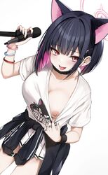  aimiuni black_hair blue_archive boobs cat_ears ear_piercing halo kazusa_(band)_(blue_archive) kazusa_(blue_archive) nipple_slip ring showing_breasts tagme trinity_general_school_student  rating:explicit score: user:redheads8290